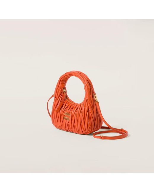Miu Miu Orange Wander Matelassé Nappa Leather Hobo Bag