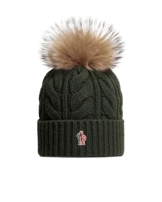 Moncler Green Grenoble Pompon Braided Beanie