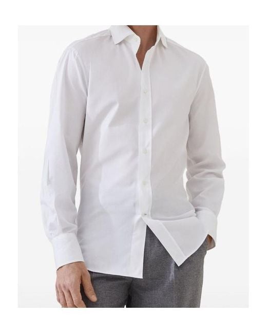 Brunello Cucinelli White Button-Up Long-Sleeved Shirt for men