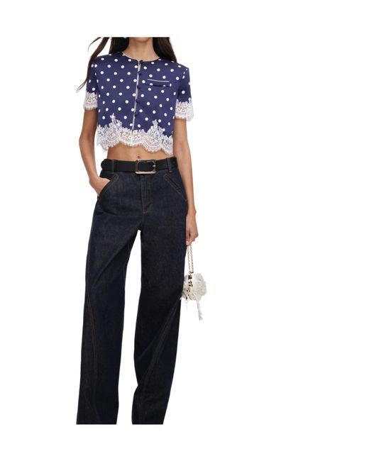 Self-Portrait Blue Polka Dot Satin Top