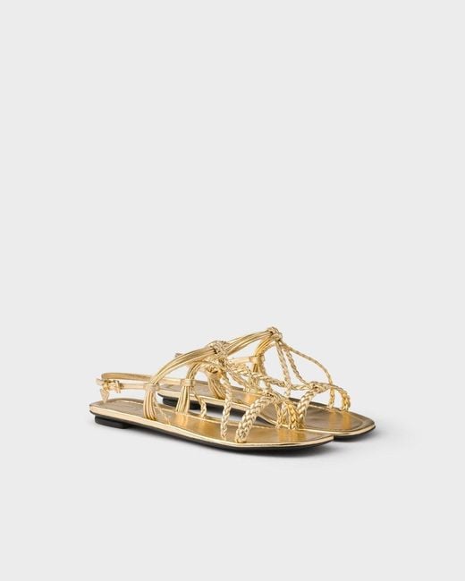 Prada Metallic Braided-Strap Flat Sandals