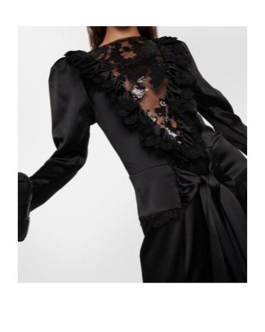 Rodarte Black Embellished Silk-Satin Midi Dress