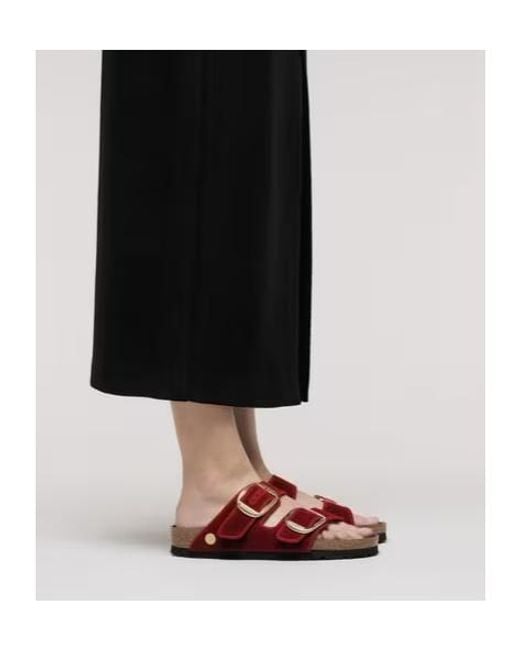 Birkenstock Red Arizona Big Buckle Piping Rivet Logo