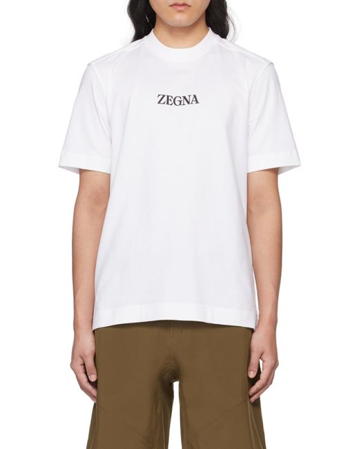 Zegna White Logo Printed Crewneck T-Shirt for men
