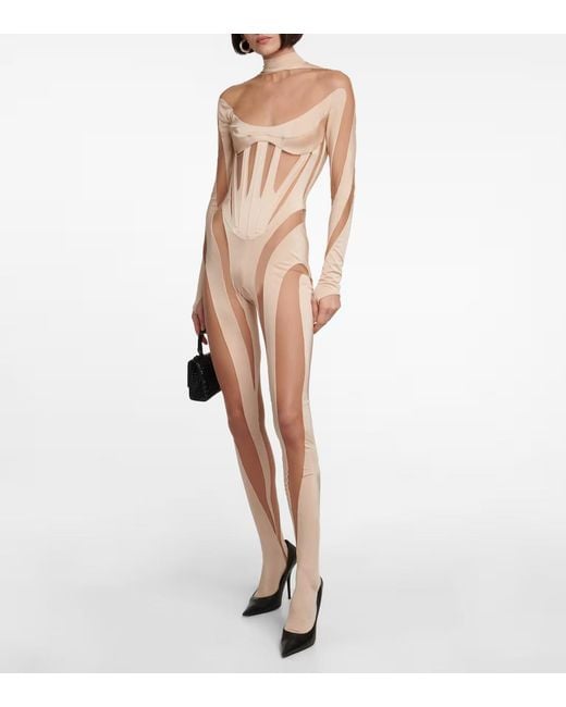 Mugler Natural Sewn-Together Lace Jumpsuit