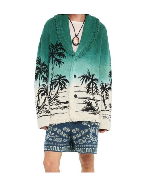 Alanui Green Wave Bloom Cardigan for men