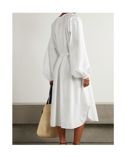 Loulou de Saison White Vitti Oversized Belted Cotton-Poplin Midi Dress