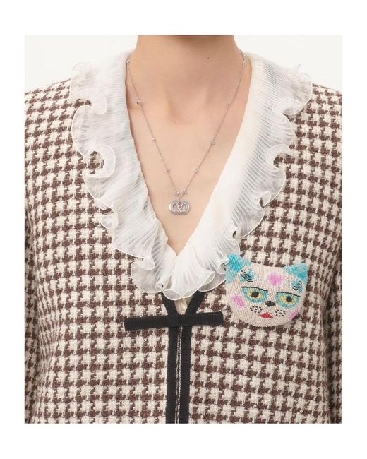 Valentino Natural Houndstooth V-Neck Tweed Jacket
