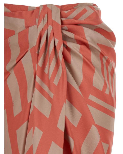Fendi Red Midi Skirt With Knot And Labyrinth Motif