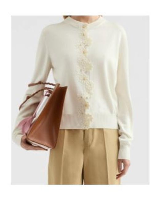 Jil Sander White Floral Trim Cardigan