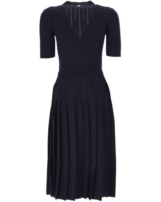 Thom Browne Blue Short-Sleeved V-Neck Dress