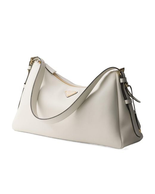 Prada Gray Triangle-Logo Zipped Large Shoulder Bag