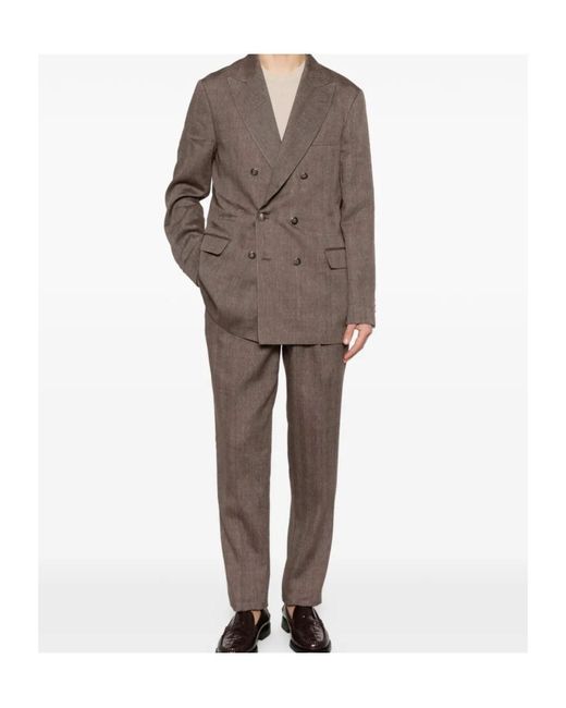 Brunello Cucinelli Brown Double-Breasted Suit for men