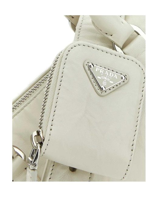 Prada Natural Logo-Plaque Top Handle Bag