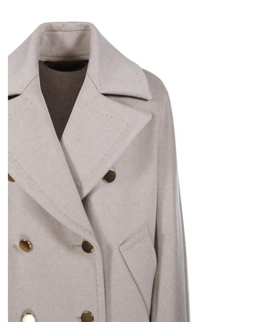 Max Mara Gray Atelier Double-Breasted Long-Sleeved Coat