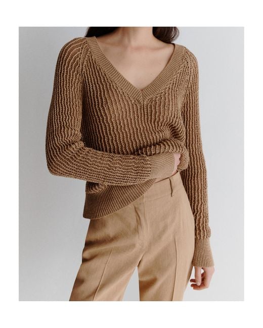 Marella Brown Cotton And Lurex Sweater