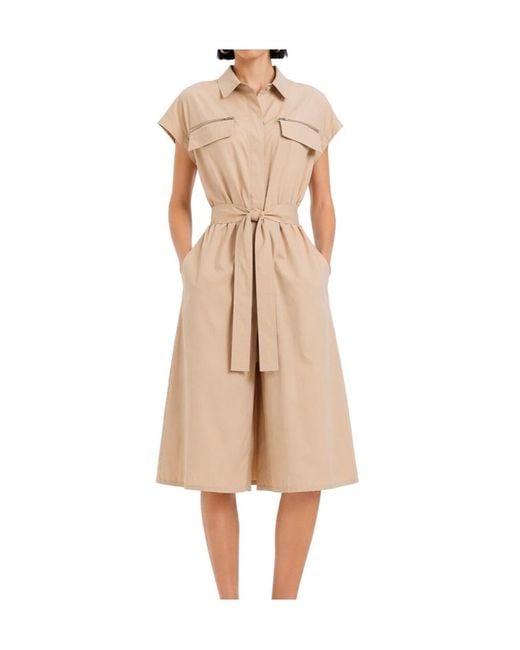 Fabiana Filippi Natural Belted Zip-Pocket Midi Dress