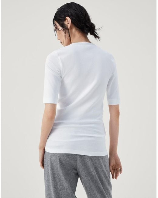 Brunello Cucinelli White Monili Chain-Embellished V-Neck T-Shirt
