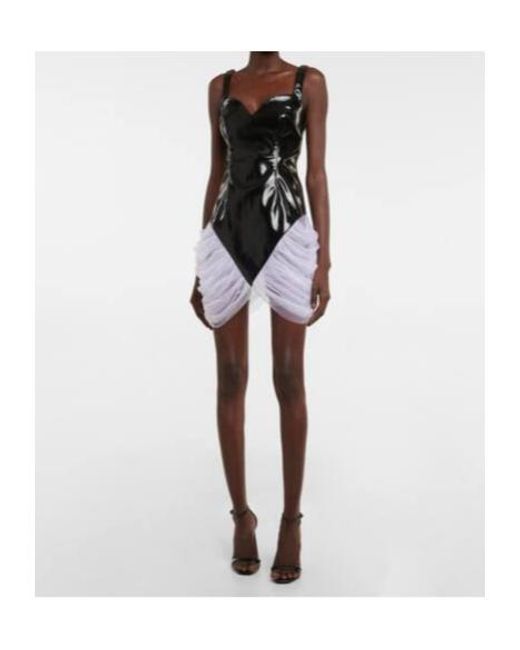 Christopher Kane Black Tulle-Trimmed Vinyl Minidress