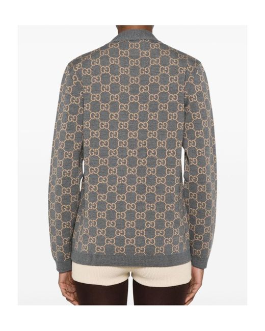 Gucci Gray Reversible Gg Jacquard Button-Up Cardigan