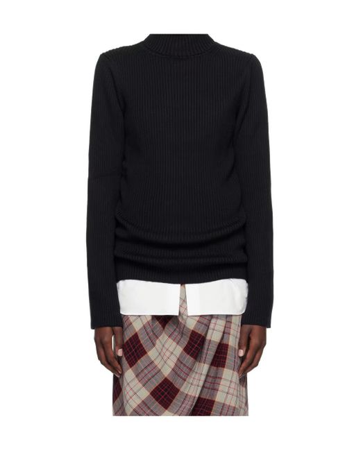 Junya Watanabe Black Long-Sleeved Ribbed Turtleneck Top