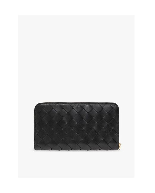 Bottega Veneta Black Intrecciato Zip Around Wallet