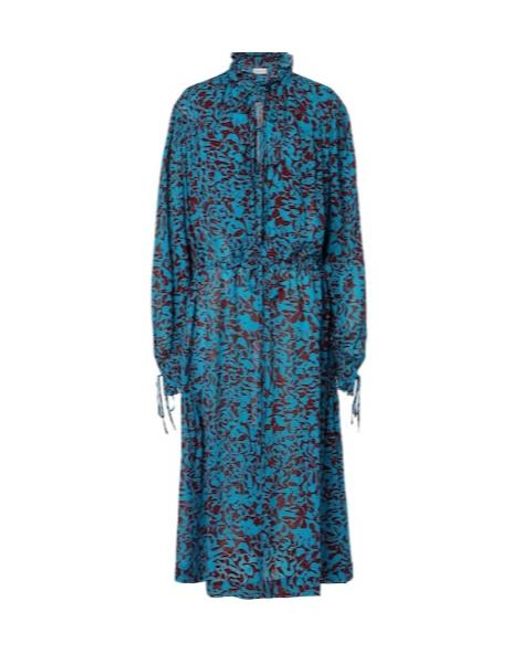 Dries Van Noten Blue Printed Ruffled Shirt Dress