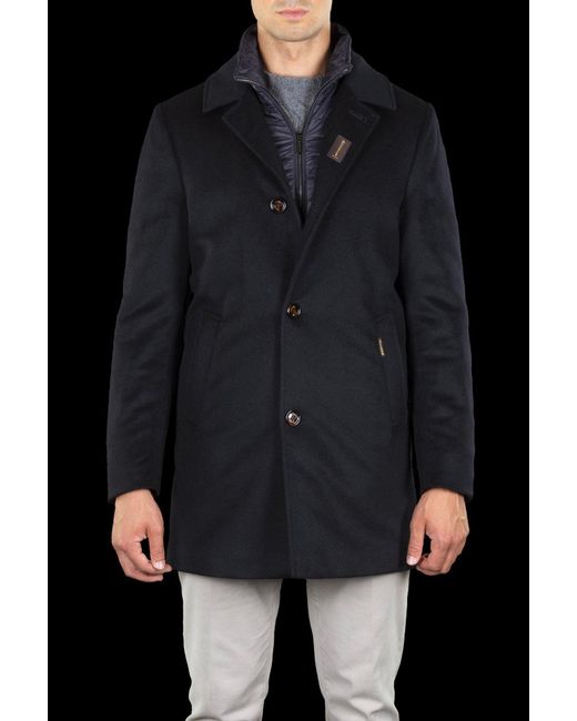 Moorer Black Layered Single-Breasted Wool Coat for men