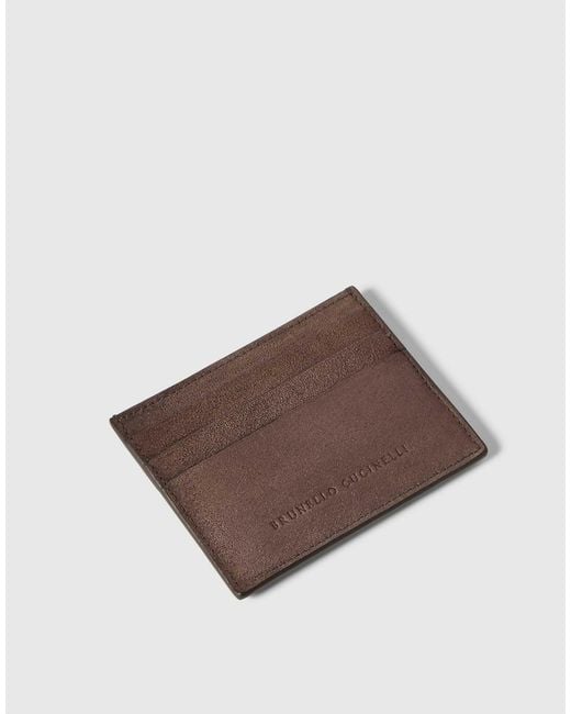 Brunello Cucinelli Brown Suede Card Case