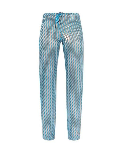 Dries Van Noten Blue Striped Drawstring Pants
