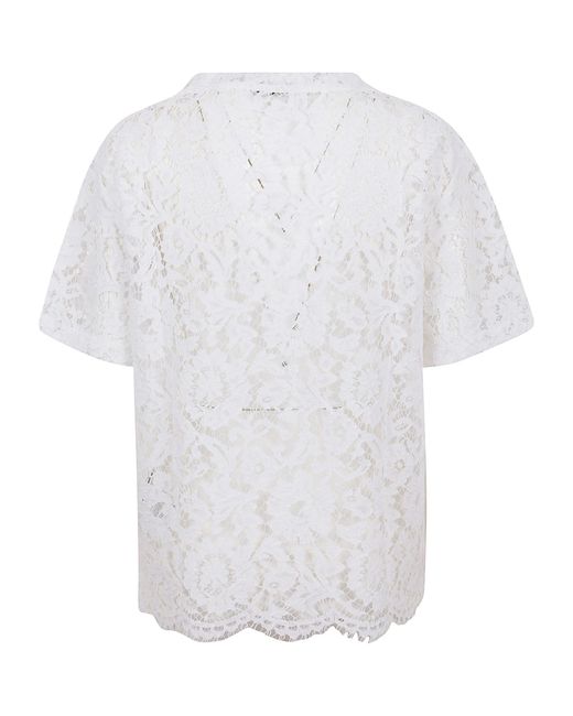Valentino White Logo Print Lace-Layered T-Shirt