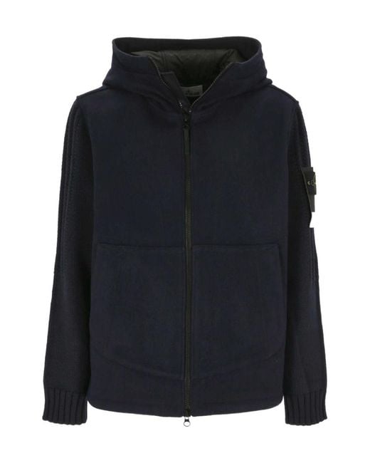 Stone Island Black Logo-Patch Hooded Jacket for men