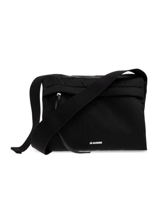 Jil Sander Black Logo Flap Shoulder Bag for men