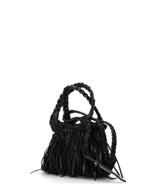 Karl Lagerfeld Black Braided Fringe Tote Bag