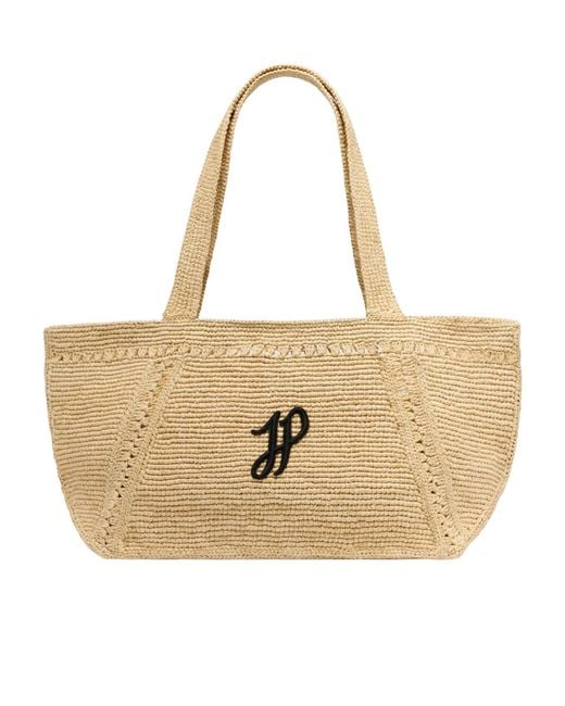 Patou Natural Logo Patch Woven Shoulder Bag
