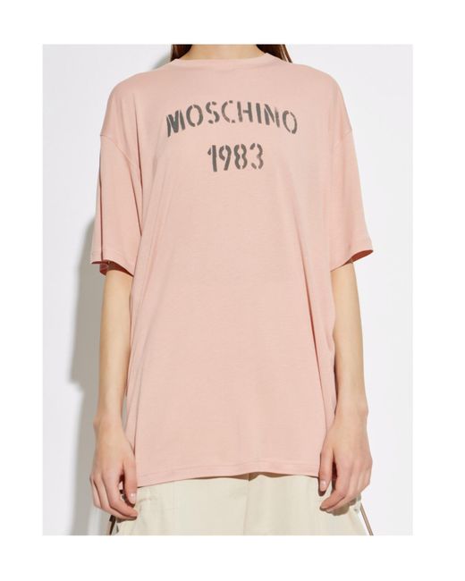 Moschino Pink Logo Printed Oversized T-Shirt
