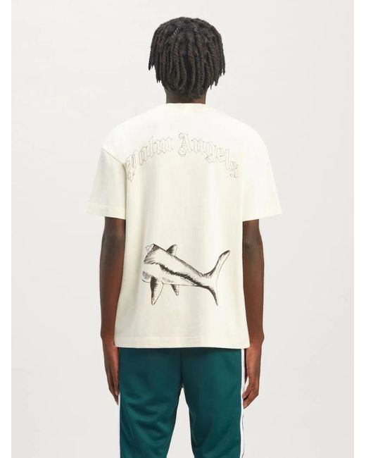 Palm Angels White Broken Shark Classic T-Shirt for men