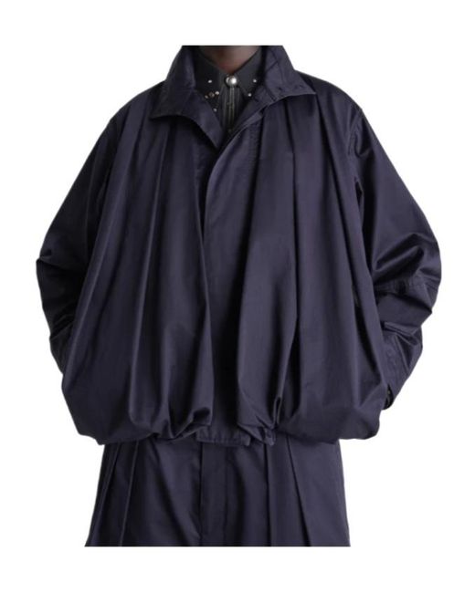 Lemaire Blue Soft Pleated High-Neck Jacket