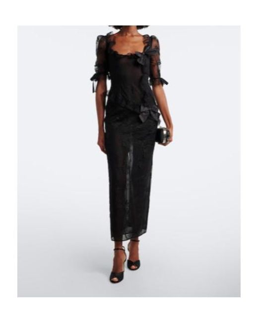 Alessandra Rich Black Bow-Detail Cotton-Blend Lace Midi Dress