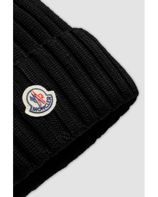 Moncler Black Logo Patch Knit Beanie