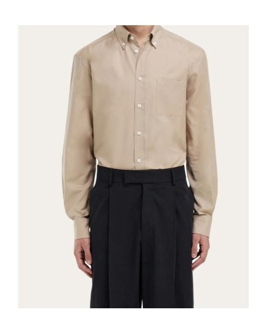 Ferragamo Natural Ferragamo Monogram Long Sleeved Shirt for men