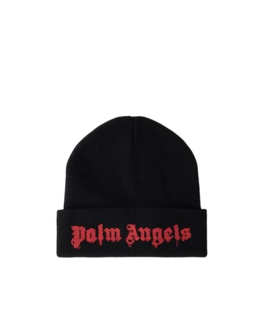 Palm Angels Black Dripping Logo Beanie Hat for men