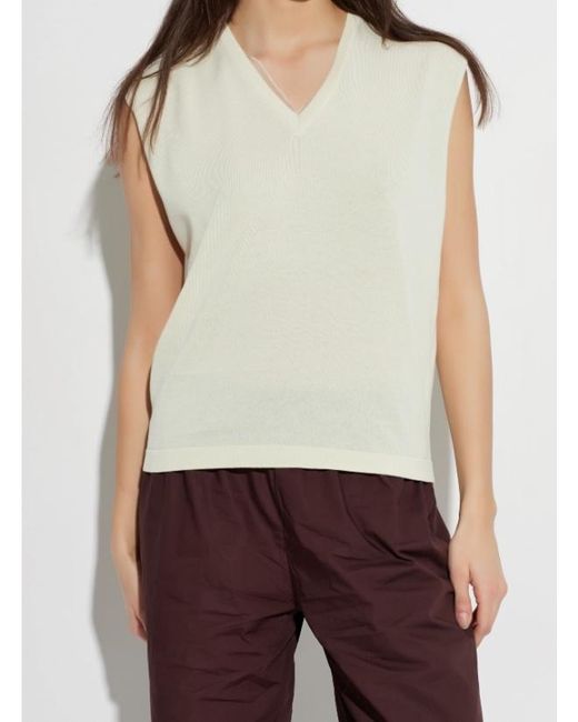 Fabiana Filippi White V-Neck Sleeveless Knitted Top