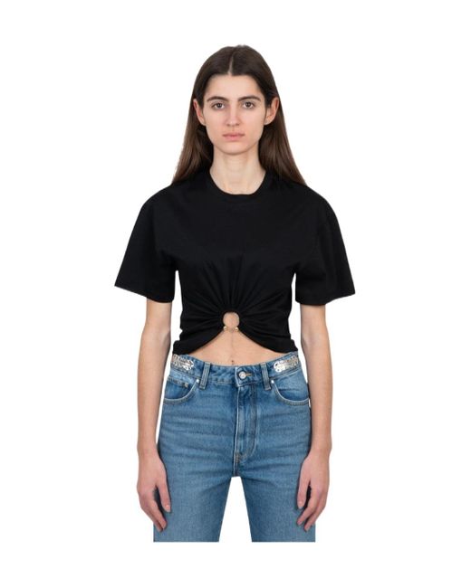 Rabanne Black Rabanne Pierced Cutout Cropped T-Shirt