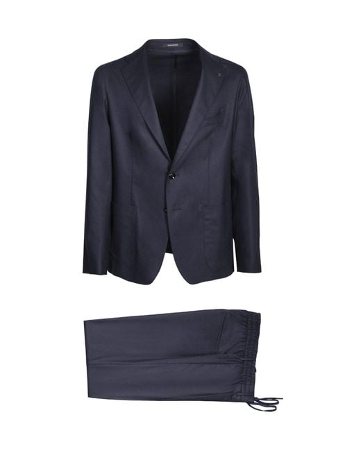 Tagliatore Blue Single-Breasted Virgin Wool Blend Suit for men
