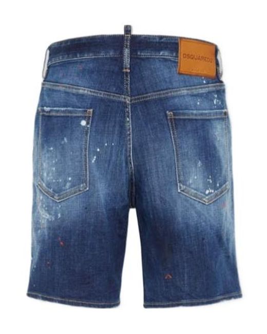 DSquared² Blue Medium Easy Wash Distressed Marine Shorts for men