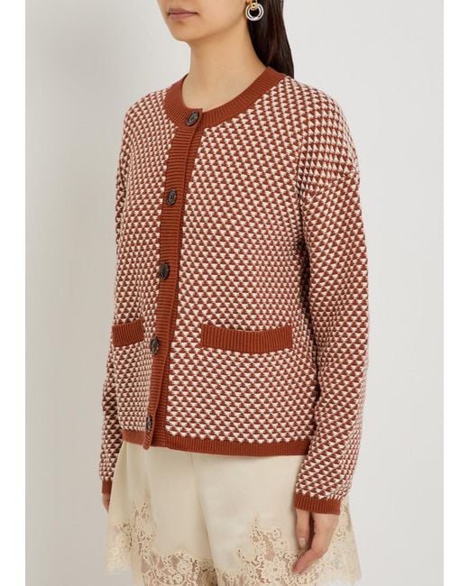 Varley Red Elmwick Patterned Cotton-Knit Cardigan