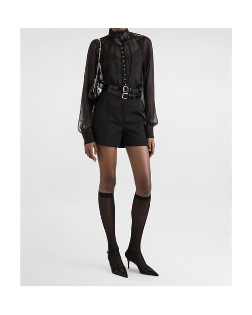 Dolce & Gabbana Black Flower Detailed Chiffon Blouse