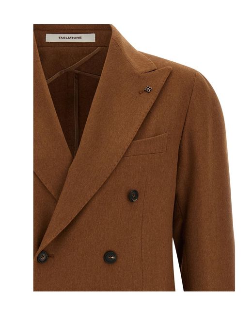 Tagliatore Brown Double-Breasted Patch-Pocket Jacket for men