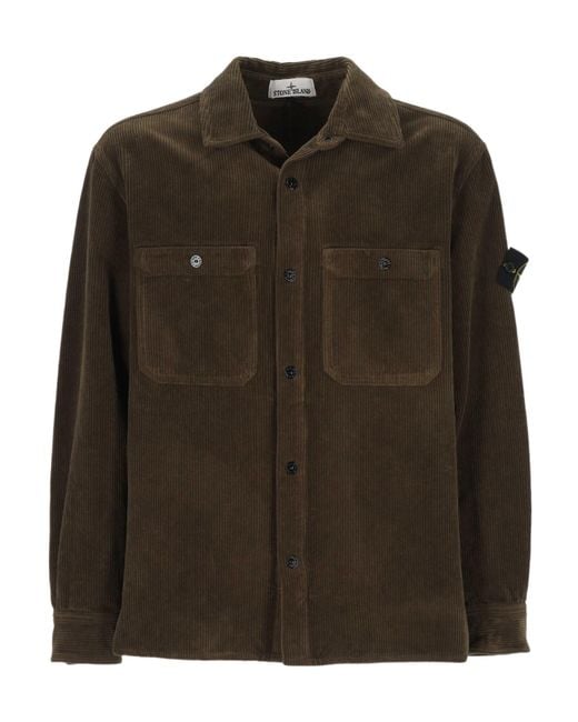Stone Island Green Compass Patch Buttoned Overshirt for men